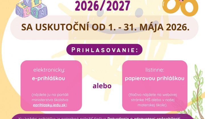 Fotka - Zápis do Materskej školy v Sebechleboch od 1. -31. mája 2026